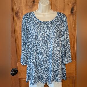 Erika Blue and White Patterned Top With Beading And‎ Lace Up Detail